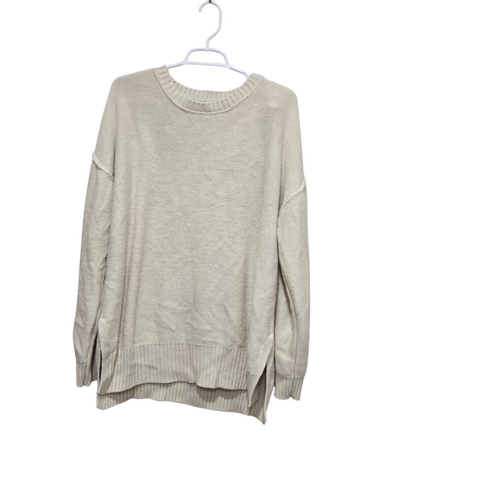 MEROKEETY Large Cream Oversized Side Split Tunic Sweater
